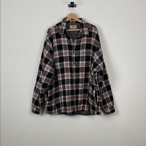Wrangler Sherpa Lined Flannel Black Pink Plaid Button Down Heavy Men 2XL Shacket